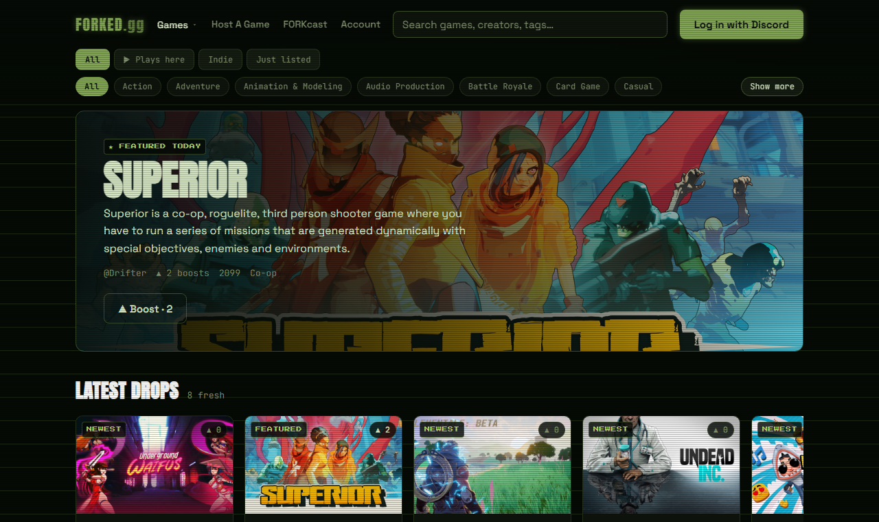 The Forked games catalog at games.forked.gg