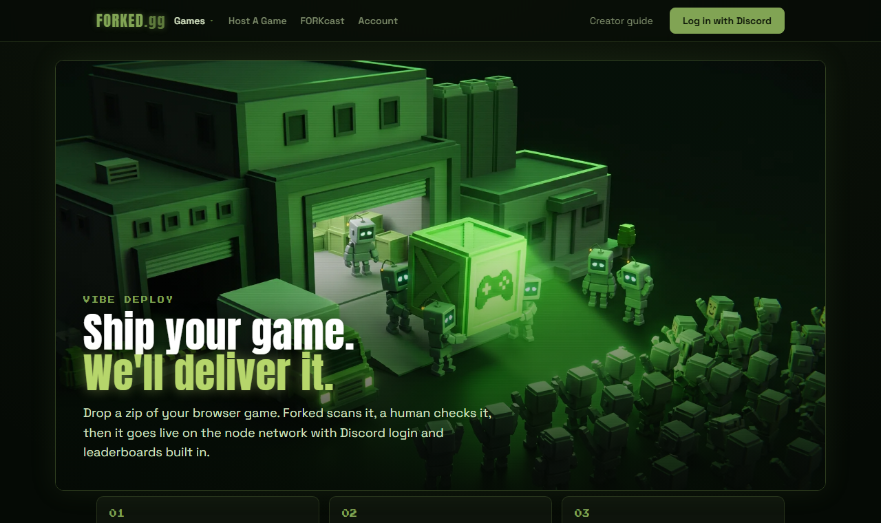 Vibe Deploy at vibe.forked.gg: ship your browser game and get a link people can play