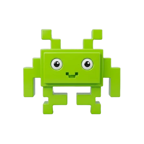 Happy retro Space Invader character