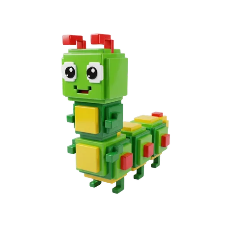 Happy retro voxel centipede character